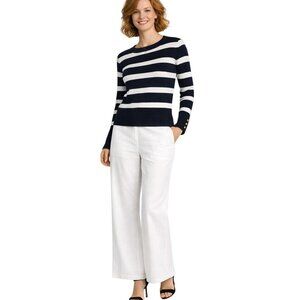 ZARA Knit Striped Small Navy & White Sweater With Button Cuffs